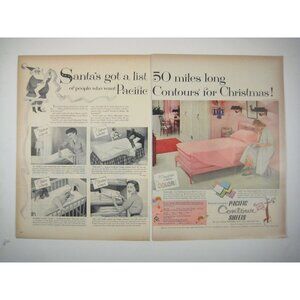 Pacific Contour Sheets Vintage 1953 Print Ad Santas List 2 Page Christmas Bedroo